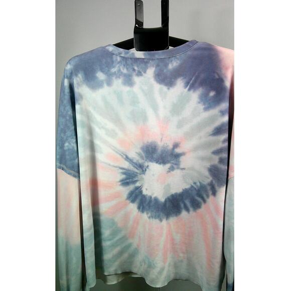 Women's Tie Dye Long Sleeve Button V-Neck Sweatshirt - Picture 3 of 5